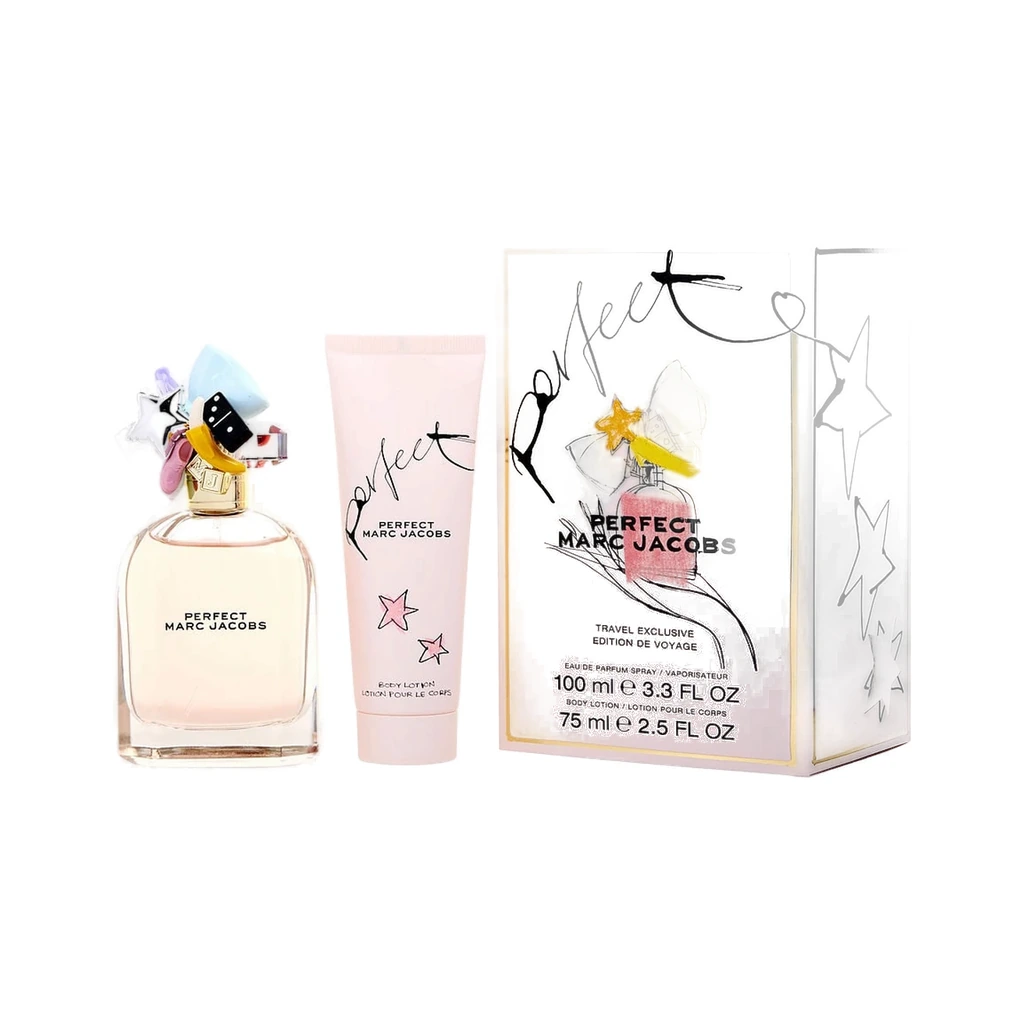 Marc Jacobs Perfect Eau De Parfum Spray 3.3 oz & Body Lotion 2.5 oz (Travel Set)
