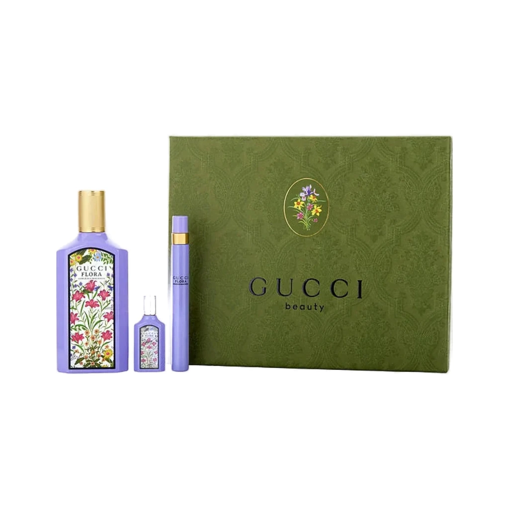 Gucci Flora Gorgeous Magnolia women Eau De Parfum Spray 3.3 oz & Eau De Parfum Spray 0.33 oz & Eau De Parfum 0.16 oz Mini