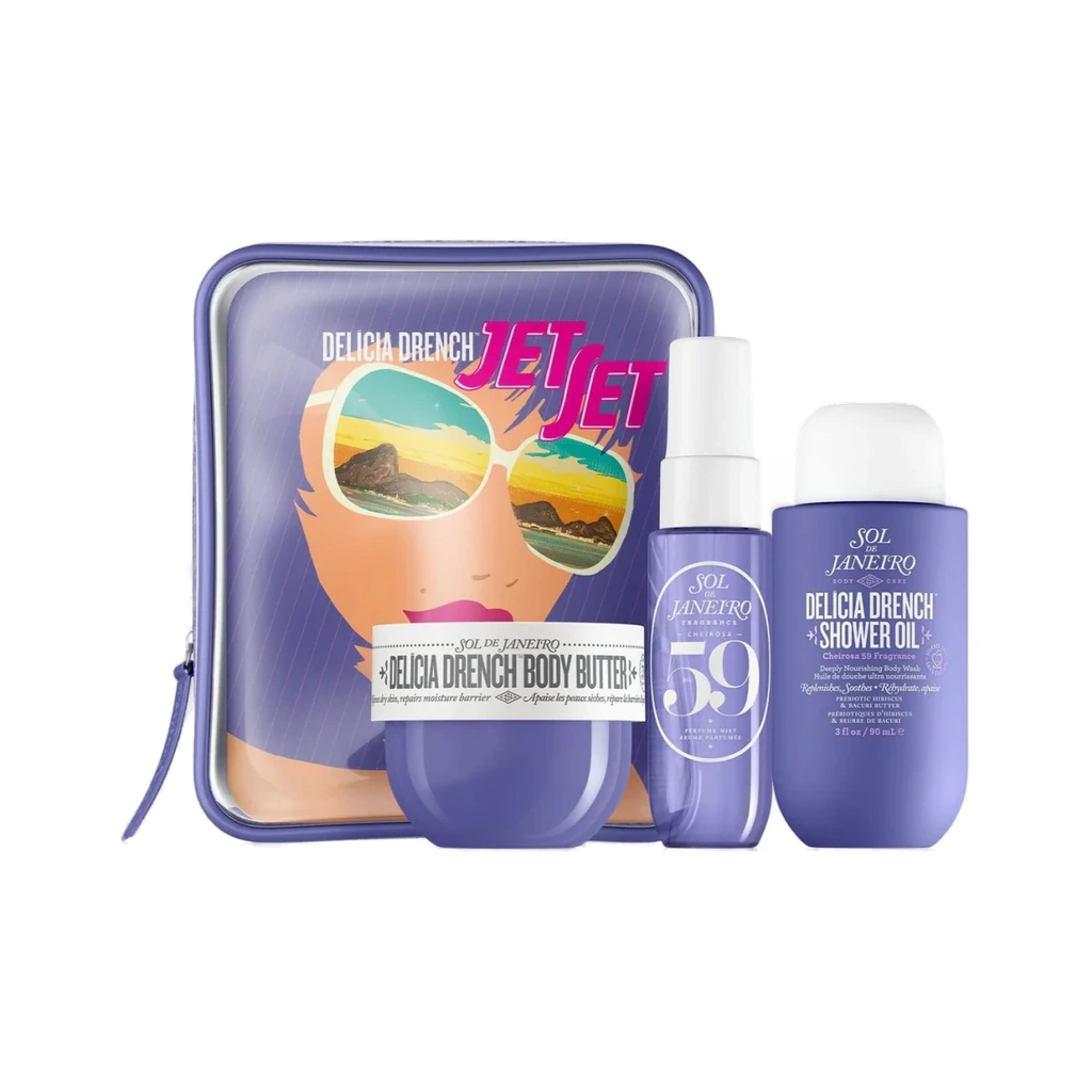 Sol De Janeiro Delicia Drench Jet Set: Shower Oil 90ml + Body Butter 50ml + Cheirosa 59 Hair & Body Mist 30ml