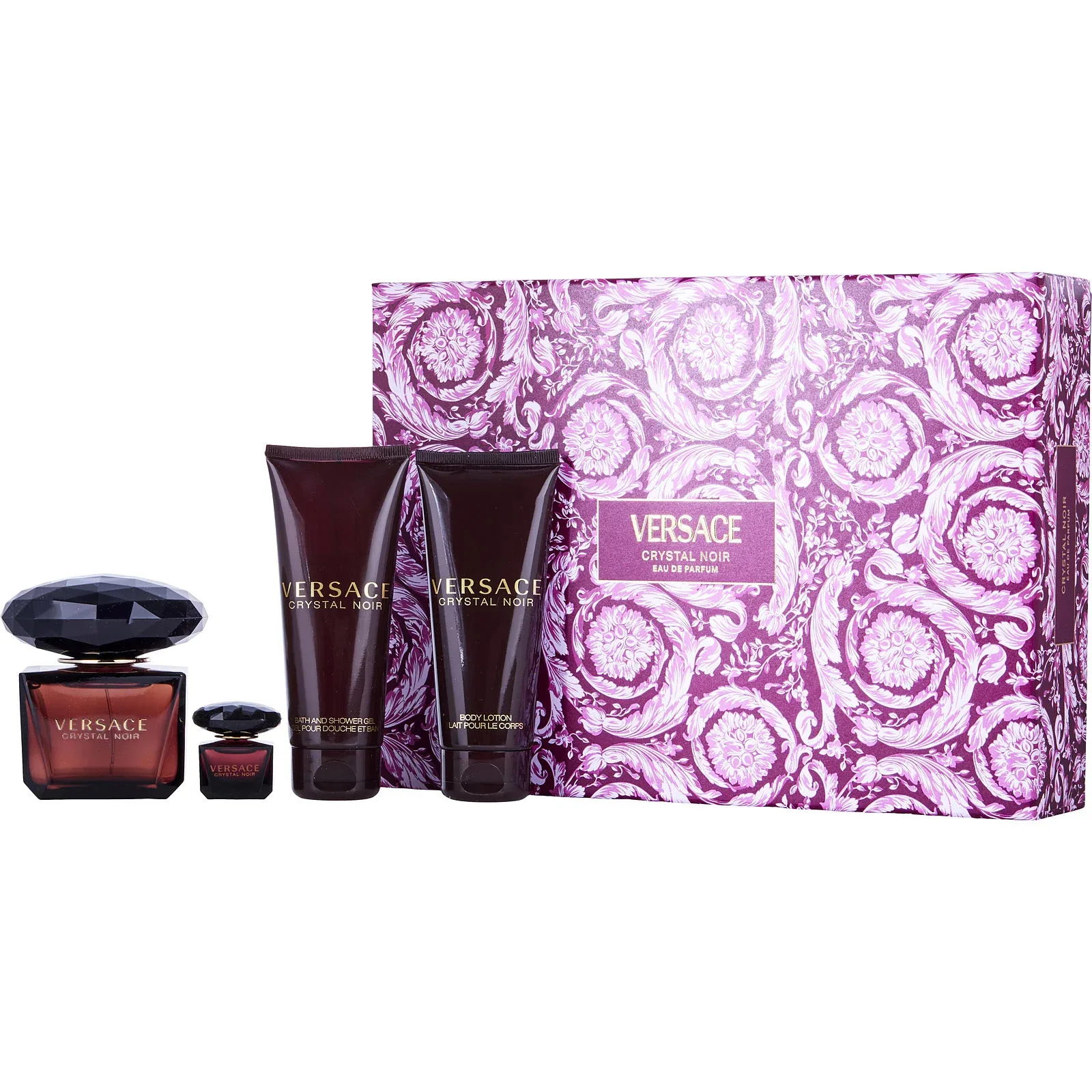 Versace Crystal Noir Set Eau De Parfum 90 ml & Body Lotion 100 ml & Shower Gel 100 ml & Eau De Parfum 5 ml Mini